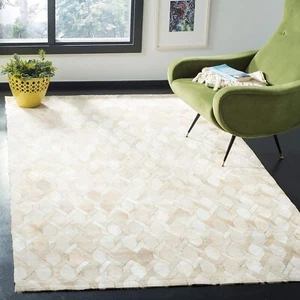 Handmade Cowhide Patchwork Rug – Creamy Ivory Leather Hair Area Carpet - Picture 1 of 9