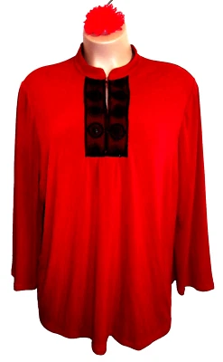 Top túnica manga acampanada Maggie Barnes para mujer más 2X rojo bordado encaje vacaciones Foto 1 de 4