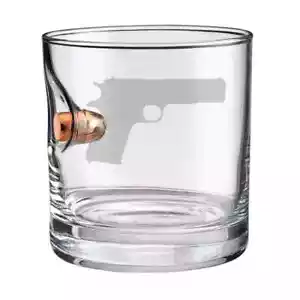 Original BenShot M1911 Gun Rocks Glass w/Real 45ACP Bullet Wedding Military Gift - Picture 1 of 1