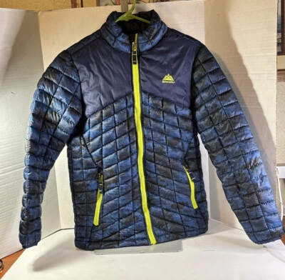 Quilted Puffer Jacket Coat Snozu Youth Large 14 16 Navy Black  Neon Zip Up - Image 1 of 4
