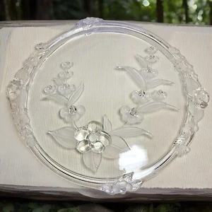 Mikasa Cake Plate 13" Crystal Frosted Flower Clear Blossom Time - Picture 1 of 5