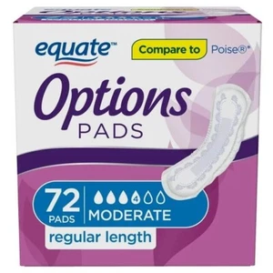Equate Options Women's Moderate-Regular Incontinence Pads, 72 count - Picture 1 of 3
