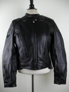 Women's M 42 First Gear Black Leather Motorcycle Jacket Insulated Liner Full-Zip - Picture 1 of 24