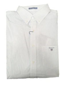 GANT White 2 Ply 80's Pinpoint Stripe Slim Button Down Shirt 3001202 Size M - Picture 1 of 1