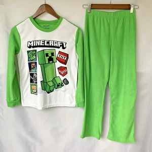 Minecraft 2 Piece Green Boys Fleece Pajama Set Size Large 10/12 Pants Pjs - Picture 1 of 7