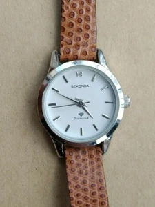 Sekonda Diamond ladies silver tone genuine tan leather strap watch - Picture 1 of 6