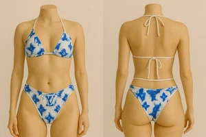 Women Bikini Beachwear Two Piece Set Size Med Color Blue/White New - Picture 1 of 8