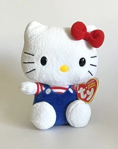 Ty Beanie Babies Sanrio Hello Kitty Blue Overalls Red Bow Plush With Tags 5” ‘09 - Picture 1 of 5