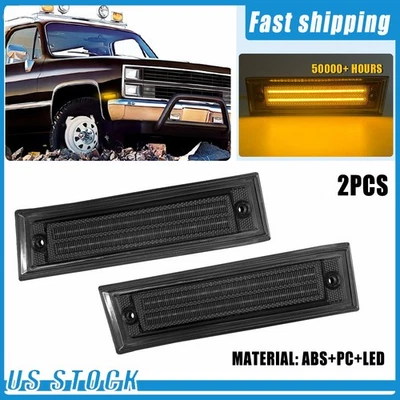 LED Front Side Marker Amber Light Smoked Lens For GMC R1500 R2500 R3500 1987-91 - Image 1 of 4