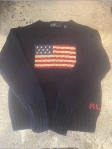 Polo Ralph Lauren Kids Navy Blue American Flag Crewneck Sweater Pullover Size 6 - Picture 1 of 6