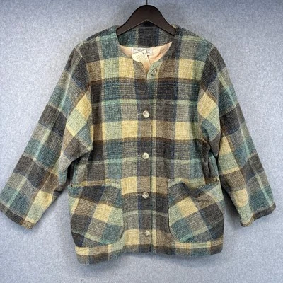 Jaqueta Feminina Boyne Valley Weavers Chenille Bolso S Trigo Xadrez Botão Frontal - Imagem 1 de 4