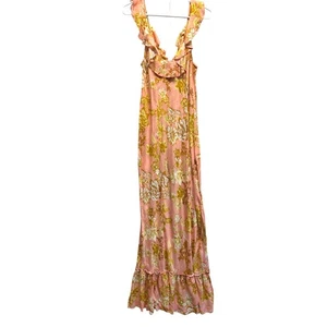Intimately Free People Peach Floral Maxi Dress Med Ruffle Straps Boho Chic - Picture 1 of 13