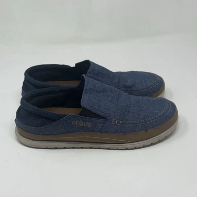 Crocs Santa Cruz Playa Zapatos Para Hombres 12 Azul Denim Marrón Sin Cordones Mocasines Comodidad Foto 1 de 4
