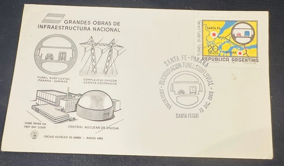 CM) 1969. ARGENTINA. TÚNEL BAJOFLUENCIA. FDC. MAYOR INFRAESTRUCTURA NACIONAL TRABAJO Foto 1 de 1