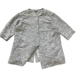 Eileen Fisher Woman 1X Jacket | Textured Knit, Gray White, Pockets, Cotton Blend - Picture 1 of 11
