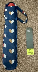 Marks & Spencer Navy Heart Patterned Compact Umbrella 22cm New with Tags - Picture 1 of 1