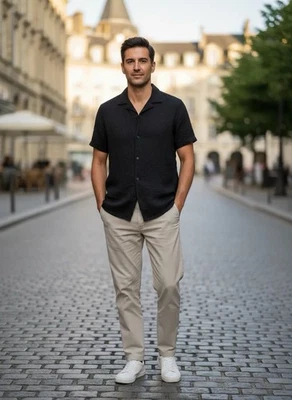 Cactus Man Ricky Singh Black Textured Short Sleeve Button Up Shirt Men's Large - Image 1 of 4