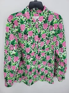 Charter Club Luxury Top Womens XL Pink Green Floral Linen Long Sleeve Blouse - Picture 1 of 8