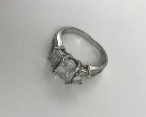 Sterling Silver and Clear Gem Art Deco Style Ring ~ Size 8 - Picture 1 of 12