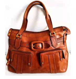 Cole Haan Saddle Brown leather Double Handle Belted Studded Vintage Shoulder Bag - Picture 1 of 12