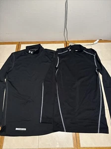 2 Under Armour Cold Gear Shirt Adult Small L/S Black Mock Neck Fitted - Picture 1 of 12
