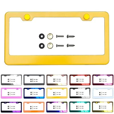Marco de matrícula de acero inoxidable con tapones de rosca de metal negro rojo azul púrpura Foto 1 de 4