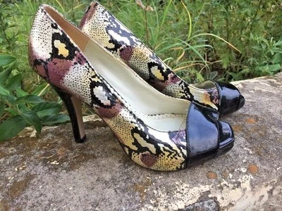 OFERTA @ MICHAEL ANTONIO Imitación Piel de Serpiente Punta abierta Zapatos de Tacones Altos para Mujer Talla 5.5 Foto 1 de 4