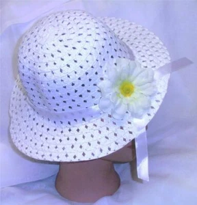 GIRLS TODDLER EASTER HAT DRESSUP TEAPARTY SET WHITE HAT BEAUTIFUL DAISY FLOWER - Picture 1 of 1