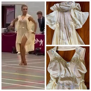 Latein Kleid Ballsaal Größe 6 Narzissengelb Lagenlook Cape Kristall Strass - Bild 1 von 24