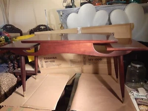 MIDCENTURY MODERN MAHOGANY FORMICA EAMES ERA 2 TIER COCKTAIL TABLE 24"Tx18"Dx50" - Picture 1 of 12