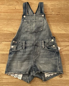 Old Navy Denim Jean Shortalls Overalls Cutoffs Lace Girls Medium (8) NEW - Picture 1 of 5