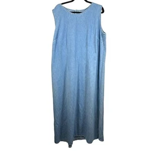 Maxi abito vintage smanicato denim modesto piccoli spacchi alla caviglia donna taglia 22 - Foto 1 di 5