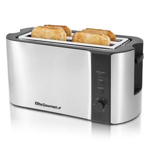 Elite Gourmet Stainless Steel 4 Slice Extra Wide Long Slot Toaster