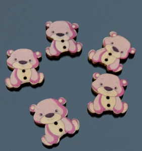 5X Bear Holzköpfe 27 X 23 MM Wooden Button Baby Kids Little Children's - Picture 1 of 8