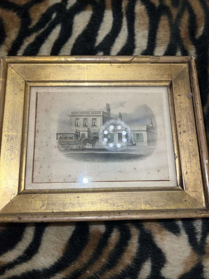 Antique Etching Devil's Dyke. The Old Dyke House Hotel In Beautiful Gold Frame - Image 1 of 4