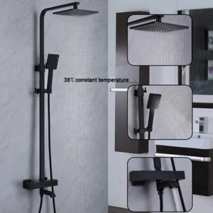 Bathroom Black Thermostatic Rain Shower Taps Mixer Wall Mounted Faucet Unit - Bild 1 von 8