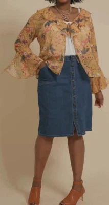 Saia jeans tamanho 12 So Chic botão frontal da Monroe and Main nova - Imagem 1 de 2