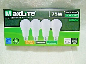 4 MAX-LITE "A New Wave Of Light" 2700K-Dimmable 75 Watt LED Replacement Uses 10W - Picture 1 of 7