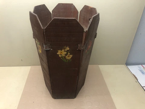 Vintage Wooden Hand Painted Umbrella Stand Holder Folk Art Handmade Cover