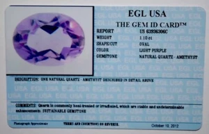 EGL USA CERTIFIED NATURAL OVAL LIGHT PURPLE AMETHYST 1.10CT WITH GEM ID CARD - Picture 1 of 3