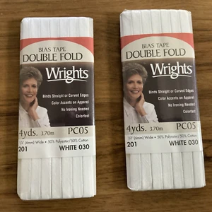 Wrights 201 Doble Plegable 1/4" Sesgado Cinta Edredón Encuadernación Blanco 2 paquetes nuevos - Imagen 1 de 4