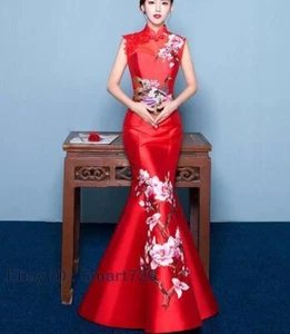 Women Wedding Long Dress Chinese Cheongsam QiPao Fishtail Evening Bodycon Gown - Picture 1 of 15