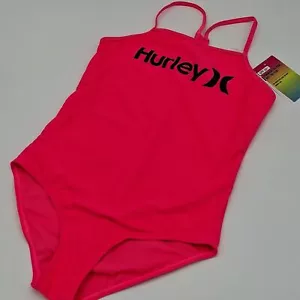 Hurley Badeanzug Mädchen Large (12-14) Logo Einteiler Hyper Pink L - Bild 1 von 10