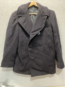 Vintage US Navy Wool Pea Coat Size 38 R Dark Blue Kersey Double Breasted - Bild 1 von 11