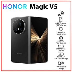 (New) HONOR Magic V5 5G 16GB+512GB BLACK Dual SIM Unlocked Android Cell Phone - Picture 1 of 6