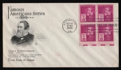 #891 3c Cyrus H McCormick-Blk of 4, Art Craft-Damaged Flap *ANY 5=FREE SHIPPING* - Image 1 of 2