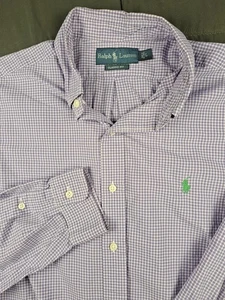 Ralph Lauren Polo Men's Classic Fit Purple White Check Shirt Large Preppy Casual - Picture 1 of 13