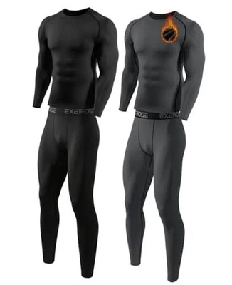 2件装保暖内衣男式长约翰裤带XX大号黑色+深灰色 — 第 1/4 张图片