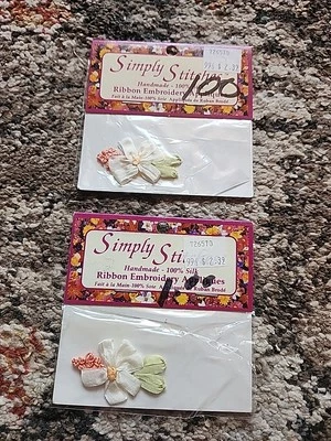 2 apliques bordados cinta Simply Stitches vintage 100 % seda flor blanca Foto 1 de 3