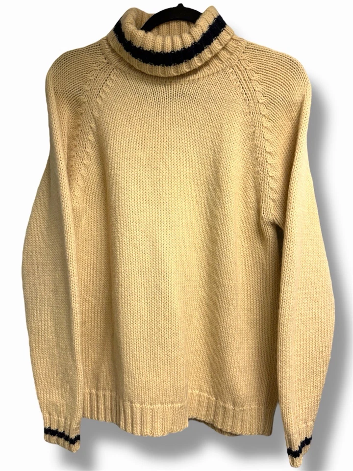 L.L. vintage años 80 Suéter de cuello alto de lana Bean para mujer tejido crema medio Foto 1 de 4